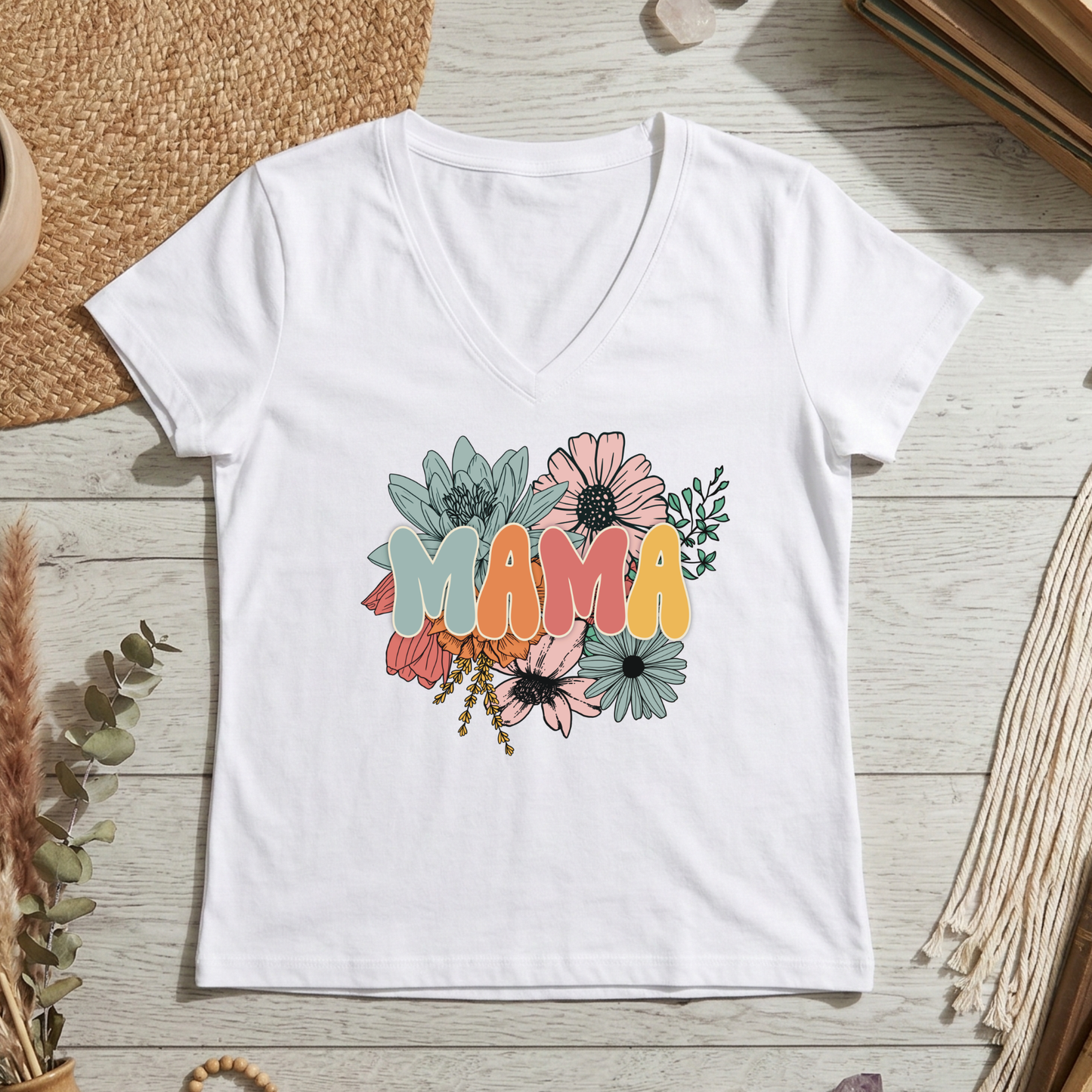  mama floral vneck shirt, floral mama tee, mama graphic t-shirt, feminine floral shirt for moms, mother's day floral tee, new mom floral shirt, casual mama t-shirt, floral mom shirt, motherhood graphic tee, women's floral graphic shirt