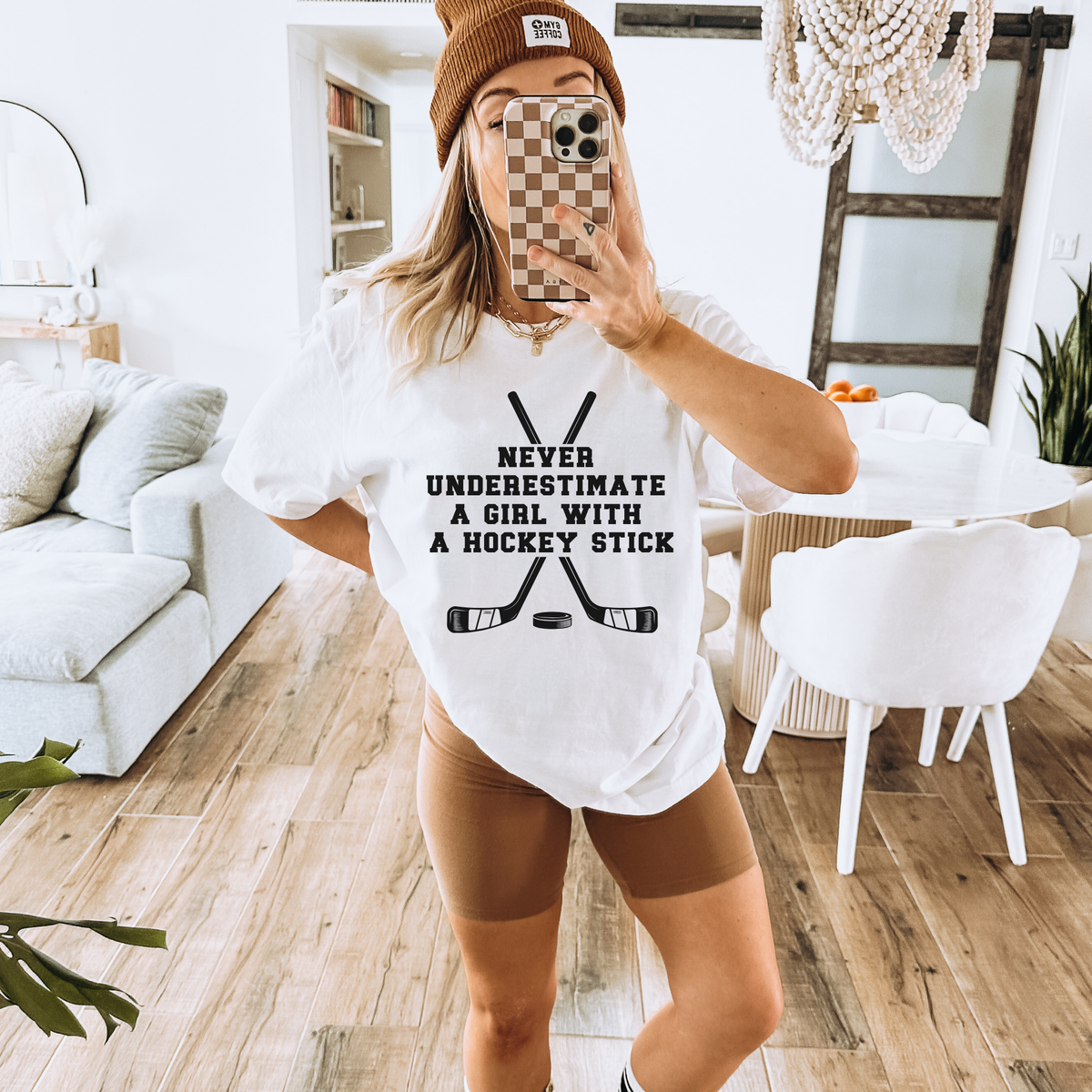 never underestimate a girl with a hockey stick shirt, girls hockey tshirt