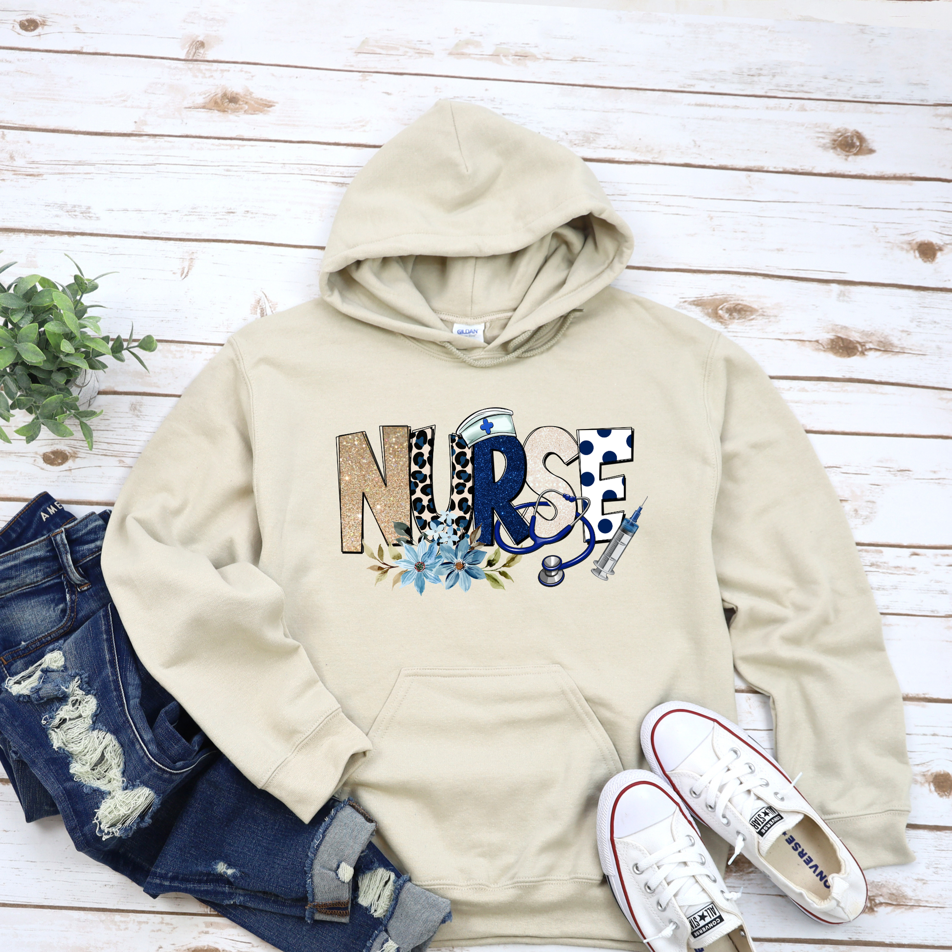 Cozy nurse hoodie featuring a floral stethoscope design. Perfect gift for nurses, RN, LPN, CNA, and nursing students. Great for Nurse Appreciation Week.