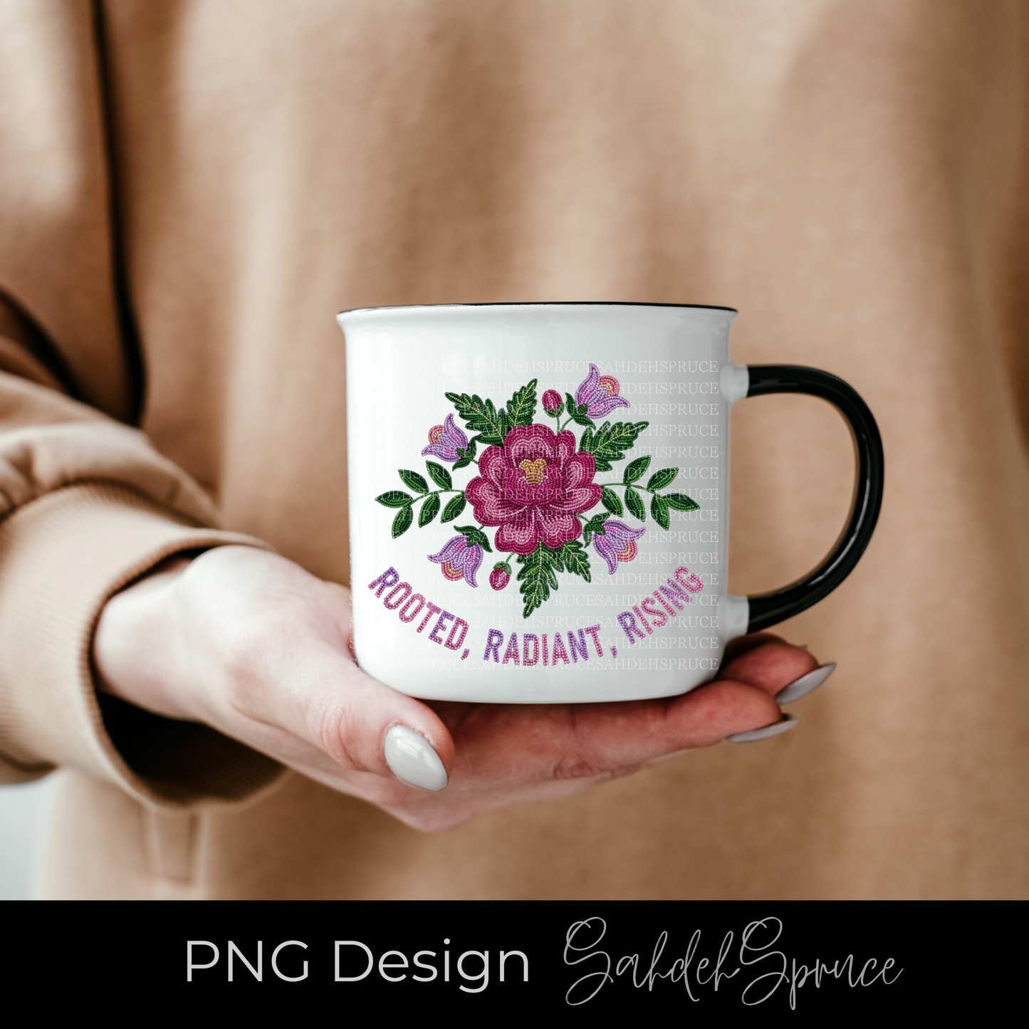 Rooted Radiant Rising PNG, 2026 PNG download, beaded PNG design, pink purple PNG, empowerment PNG, Indigenous-inspired digital art, beaded floral PNG, motivational PNG 2026, commercial use PNG, sublimation PNG design.