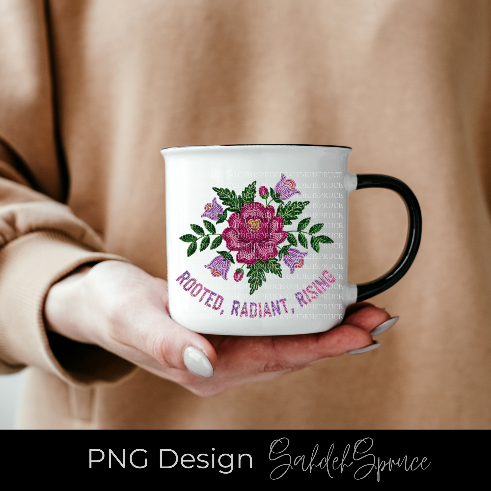 Rooted Radiant Rising PNG, 2026 PNG download, beaded PNG design, pink purple PNG, empowerment PNG, Indigenous-inspired digital art, beaded floral PNG, motivational PNG 2026, commercial use PNG, sublimation PNG design.