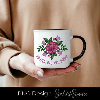 Rooted Radiant Rising PNG, 2026 PNG download, beaded PNG design, pink purple PNG, empowerment PNG, Indigenous-inspired digital art, beaded floral PNG, motivational PNG 2026, commercial use PNG, sublimation PNG design.