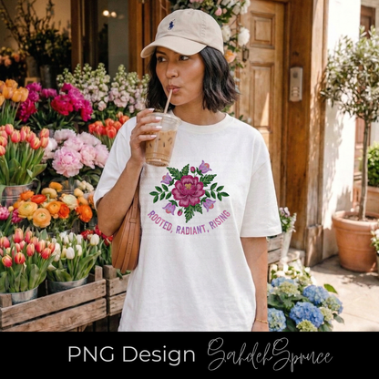 Rooted Radiant Rising PNG, 2026 PNG download, beaded PNG design, pink purple PNG, empowerment PNG, Indigenous-inspired digital art, beaded floral PNG, motivational PNG 2026, commercial use PNG, sublimation PNG design.