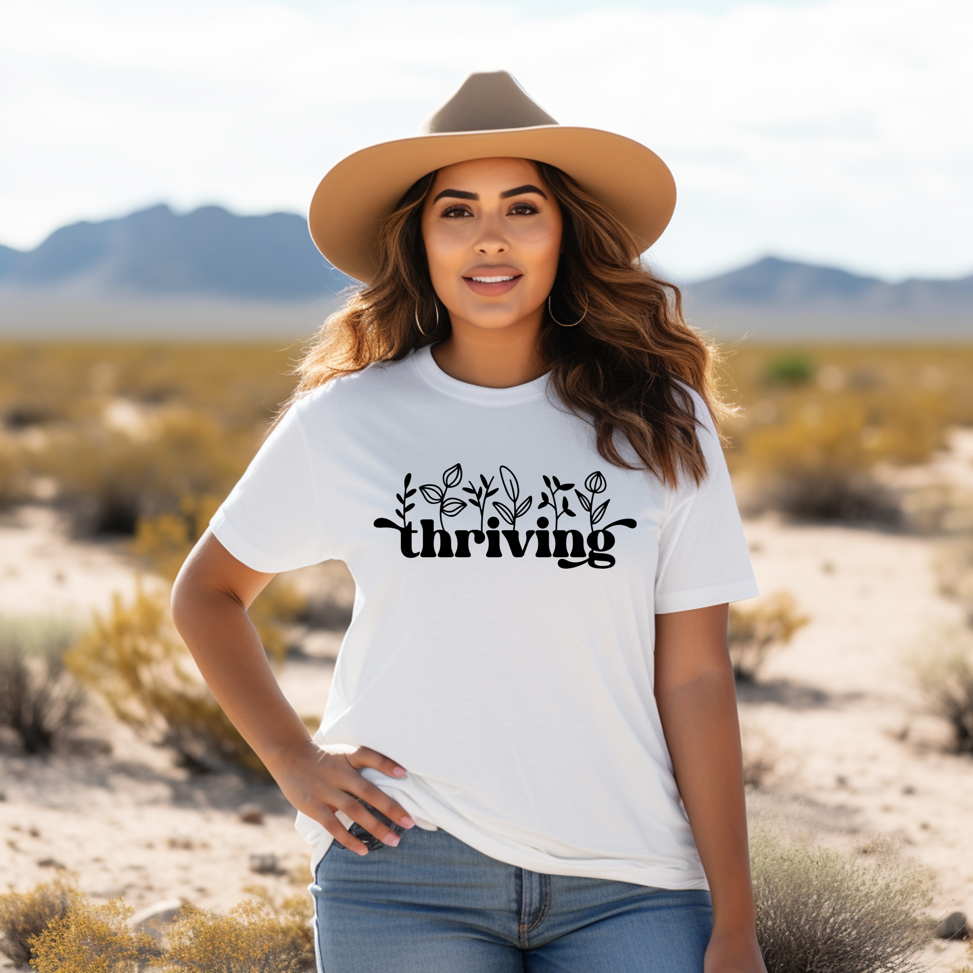 thriving shirt, floral graphic tee, positive affirmation shirt, inspirational shirt, motivational tee, unisex graphic tee, botanical shirt, empowering apparel, everyday wear shirt, confidence shirt, uplifting gift, statement shirt, positive mindset tee, floral typography shirt, casual inspirational tee