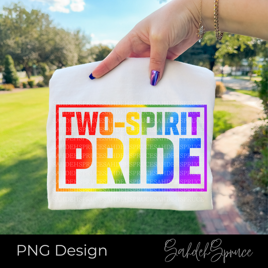 Two-Spirit Pride rainbow lettering PNG design with transparent background for LGBTQ2S+ and Pride-themed crafting projects