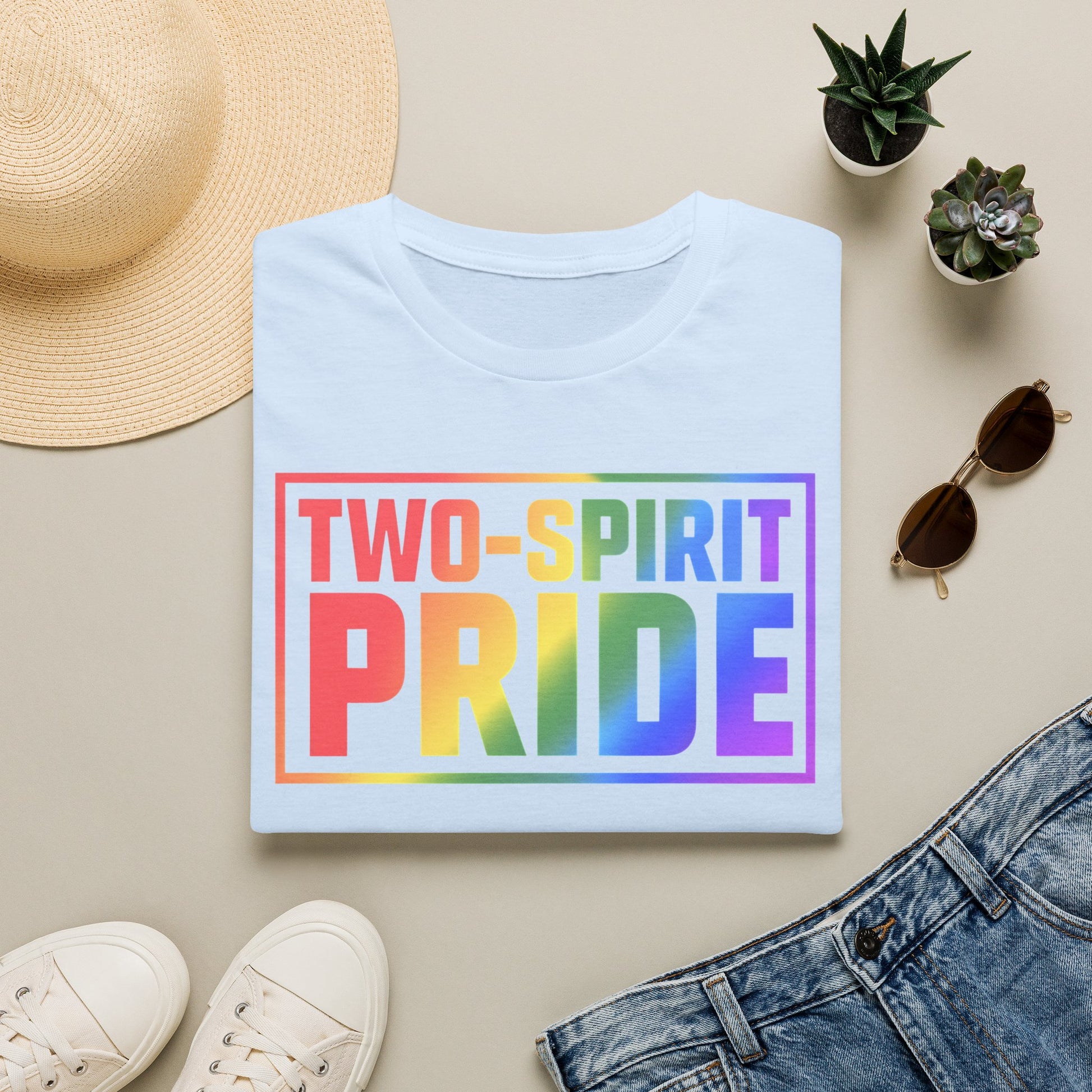 Two-Spirit Pride graphic featuring rainbow lettering and pride colours on a unisex shirt promoting LGBTQ2S+ and Indigenous visibility. Two-Spirit Pride Shirt, Two-Spirit Apparel, LGBTQ2S+ Indigenous Clothing, Indigenous Pride Shirt, Rainbow Pride Tee, Ally Friendly Pride Shirt, Two-Spirit Gift, Indigenous LGBTQ Apparel, Pride Clothing Canada, Inclusive Apparel
