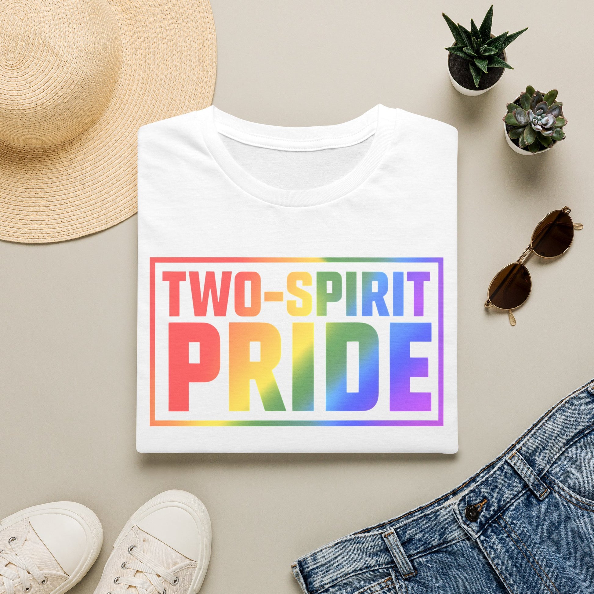 Two-Spirit Pride graphic featuring rainbow lettering and pride colours on a unisex shirt promoting LGBTQ2S+ and Indigenous visibility. Two-Spirit Pride Shirt, Two-Spirit Apparel, LGBTQ2S+ Indigenous Clothing, Indigenous Pride Shirt, Rainbow Pride Tee, Ally Friendly Pride Shirt, Two-Spirit Gift, Indigenous LGBTQ Apparel, Pride Clothing Canada, Inclusive Apparel