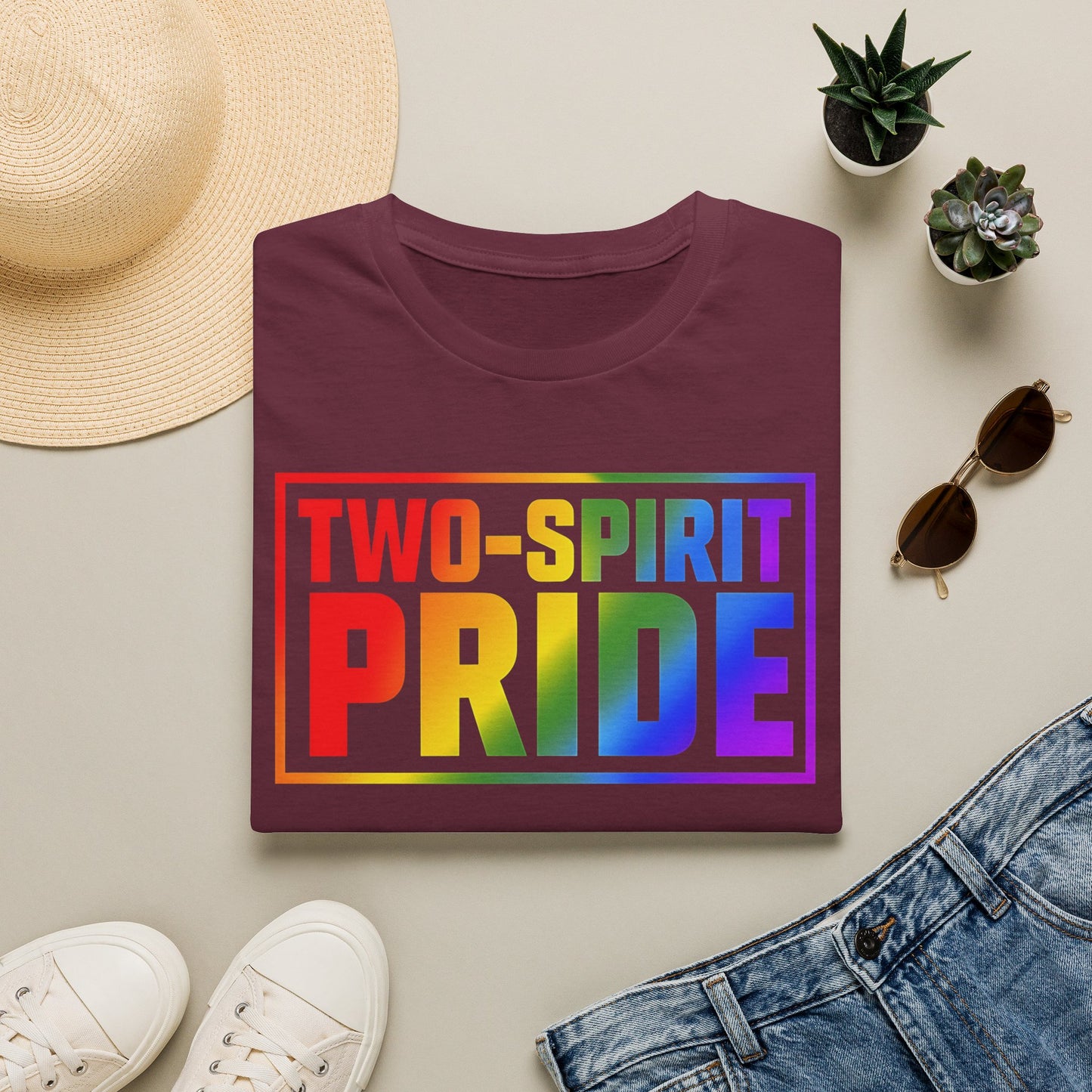 Two-Spirit Pride graphic featuring rainbow lettering and pride colours on a unisex shirt promoting LGBTQ2S+ and Indigenous visibility. Two-Spirit Pride Shirt, Two-Spirit Apparel, LGBTQ2S+ Indigenous Clothing, Indigenous Pride Shirt, Rainbow Pride Tee, Ally Friendly Pride Shirt, Two-Spirit Gift, Indigenous LGBTQ Apparel, Pride Clothing Canada, Inclusive Apparel